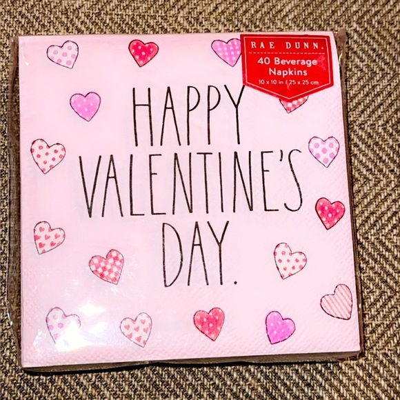 NWT Rae Dunn Pink Valentine's Day/Hearts Beverage Napkins 10x10/3 Ply 40 count - Picture 1 of 3